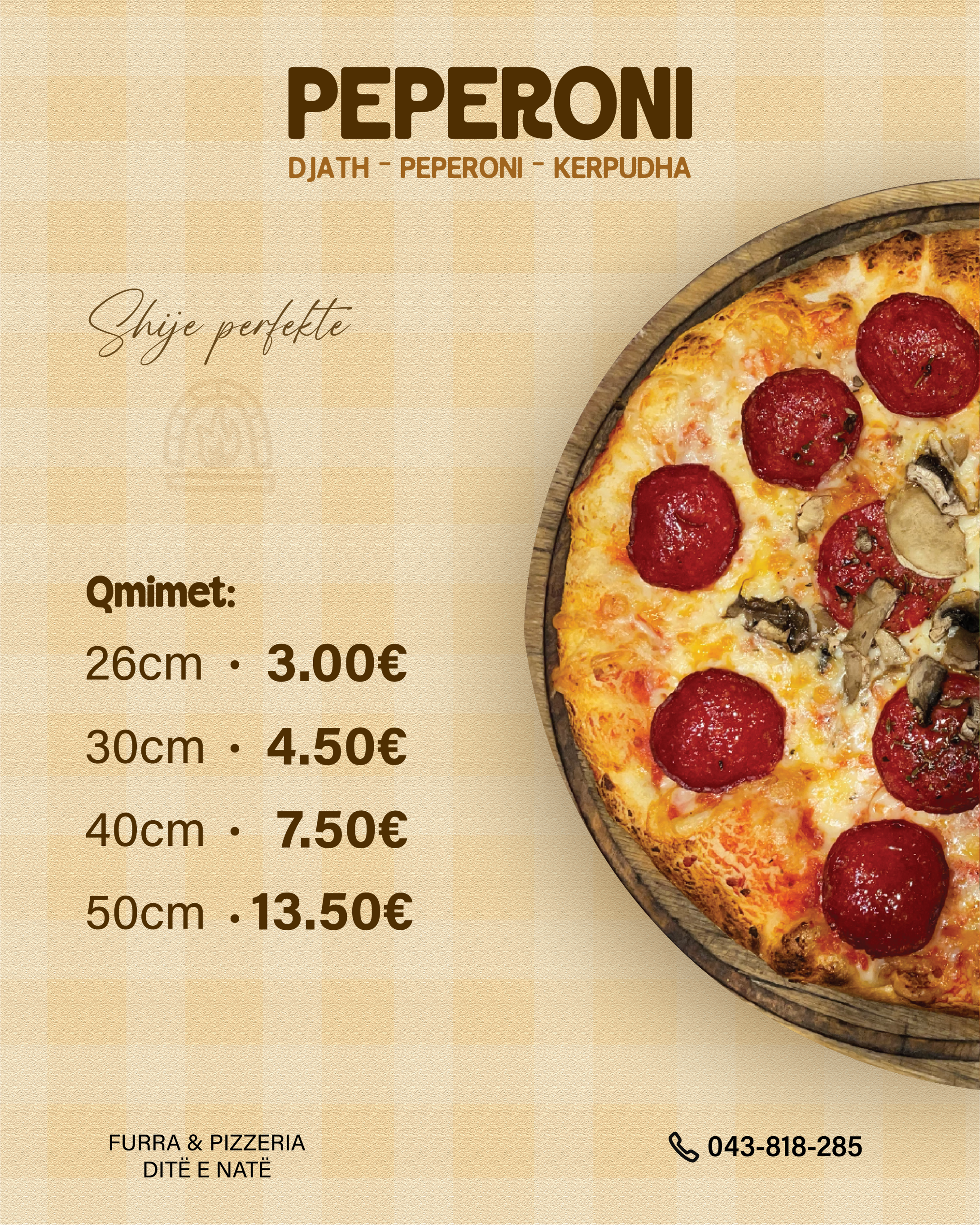 Pizzeria Ditë e Natë — Peperoni menu poster