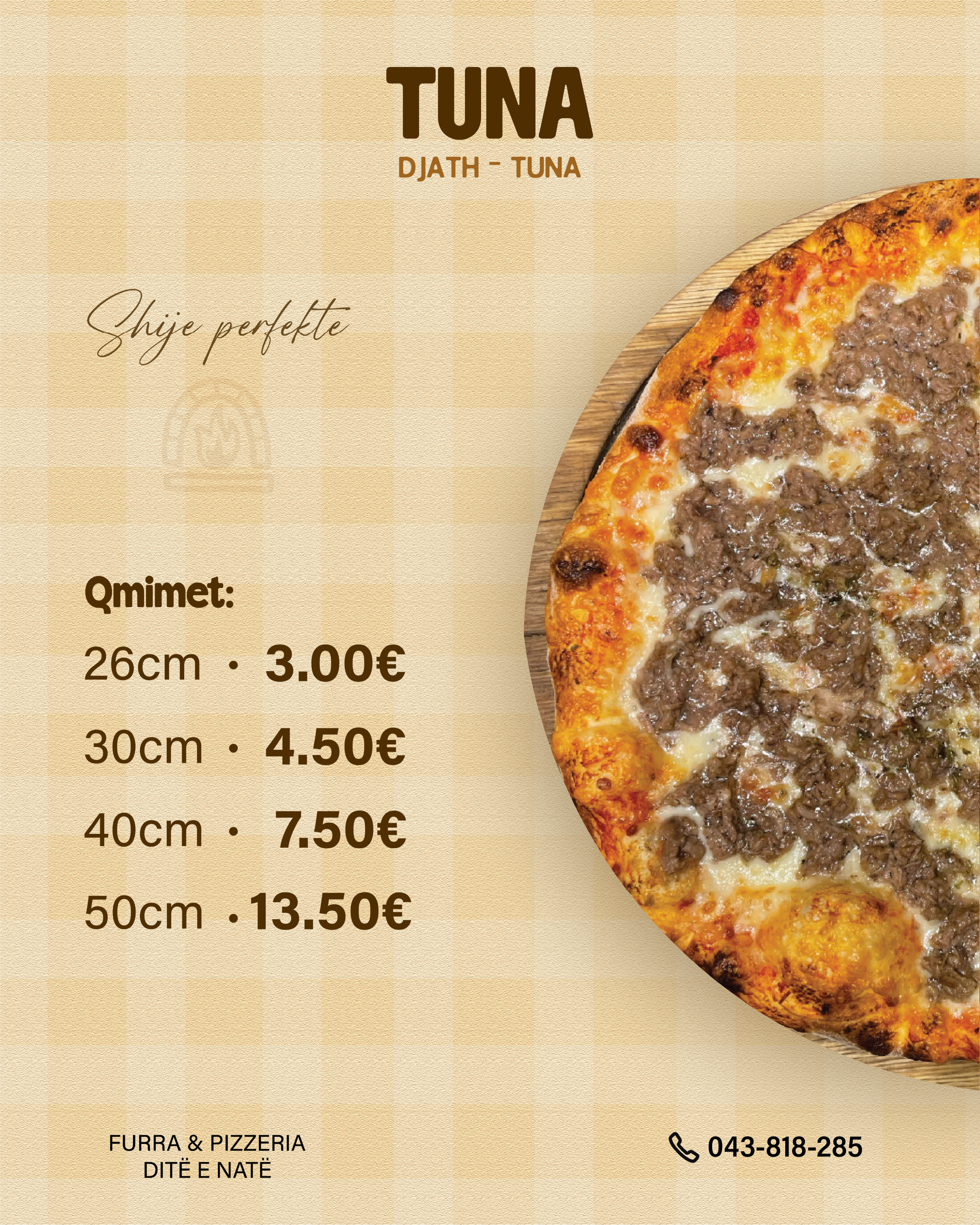 Pizzeria Ditë e Natë — Tuna menu poster