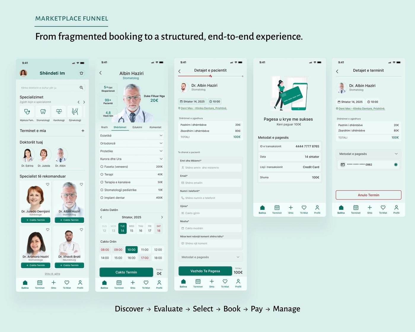 Shëndeti Im — marketplace funnel from fragmented booking to a structured end-to-end experience